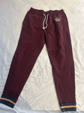 Abercrombie & Fitch Maroon Drawstring Joggers with Striped Cuffs